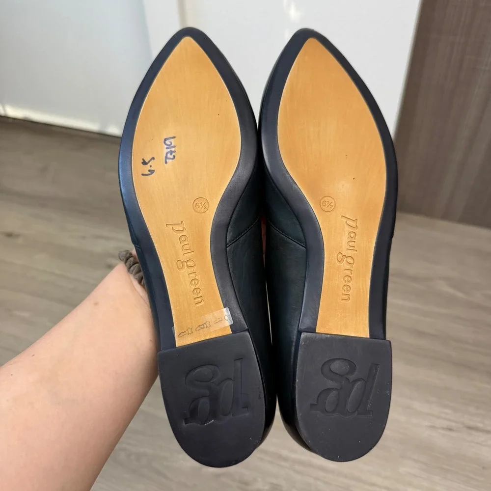 NEW Paul Green Black Point Toe Ballet Flats Leather Minimalist Comfort Size 9
